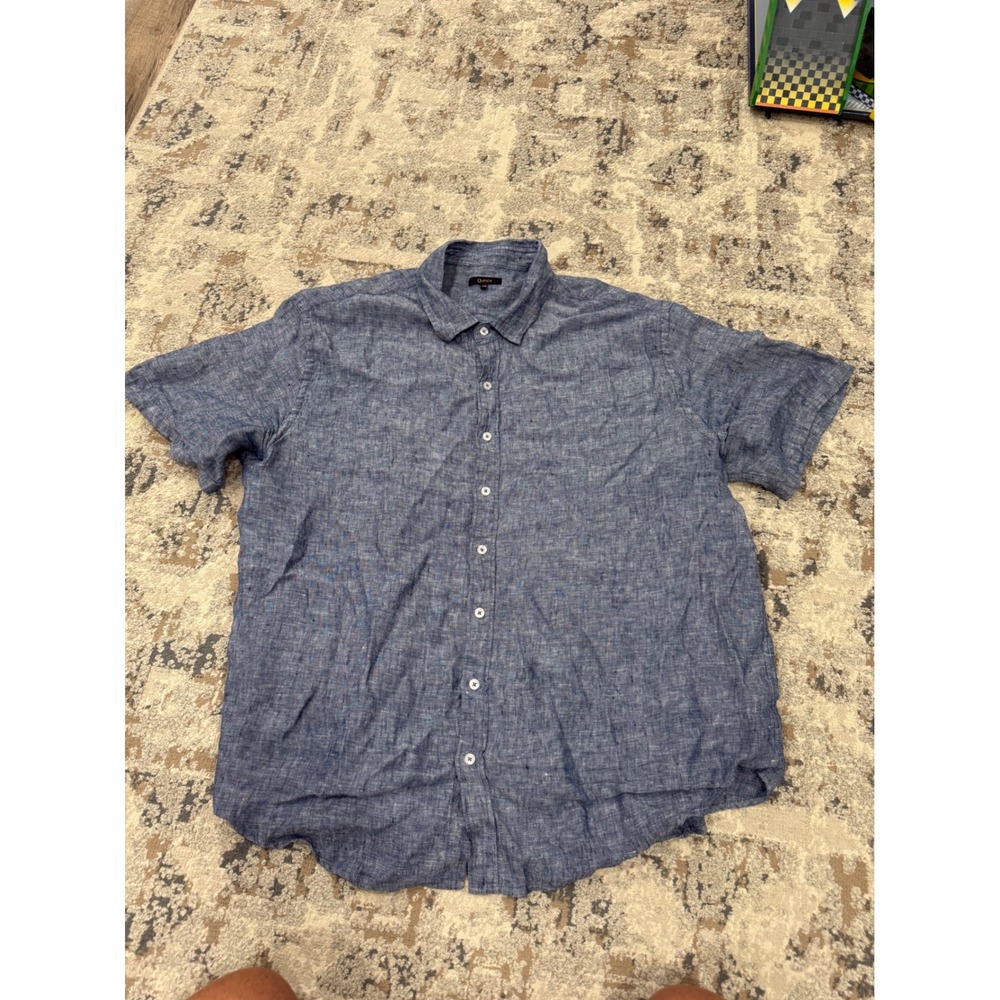 Quince Mens XXL Blue 100% Linen Short Sleeve Button Down Shirt Chambray Top